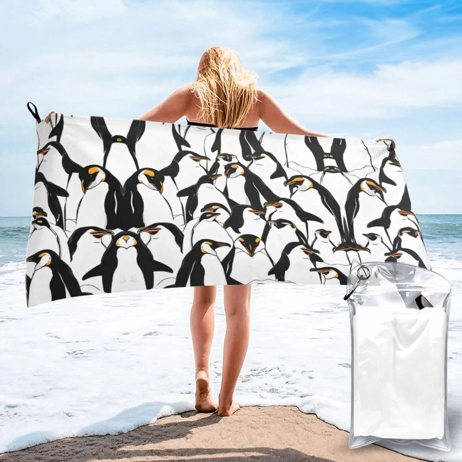 Cute Baby Penguins Sketch Premium Compact Microfiber Travel Towel-Featherlight & Quick Dry,Sand-Resistant Beach Towel for Swimming,Camping,Vacation Essentials with Carry Pouch