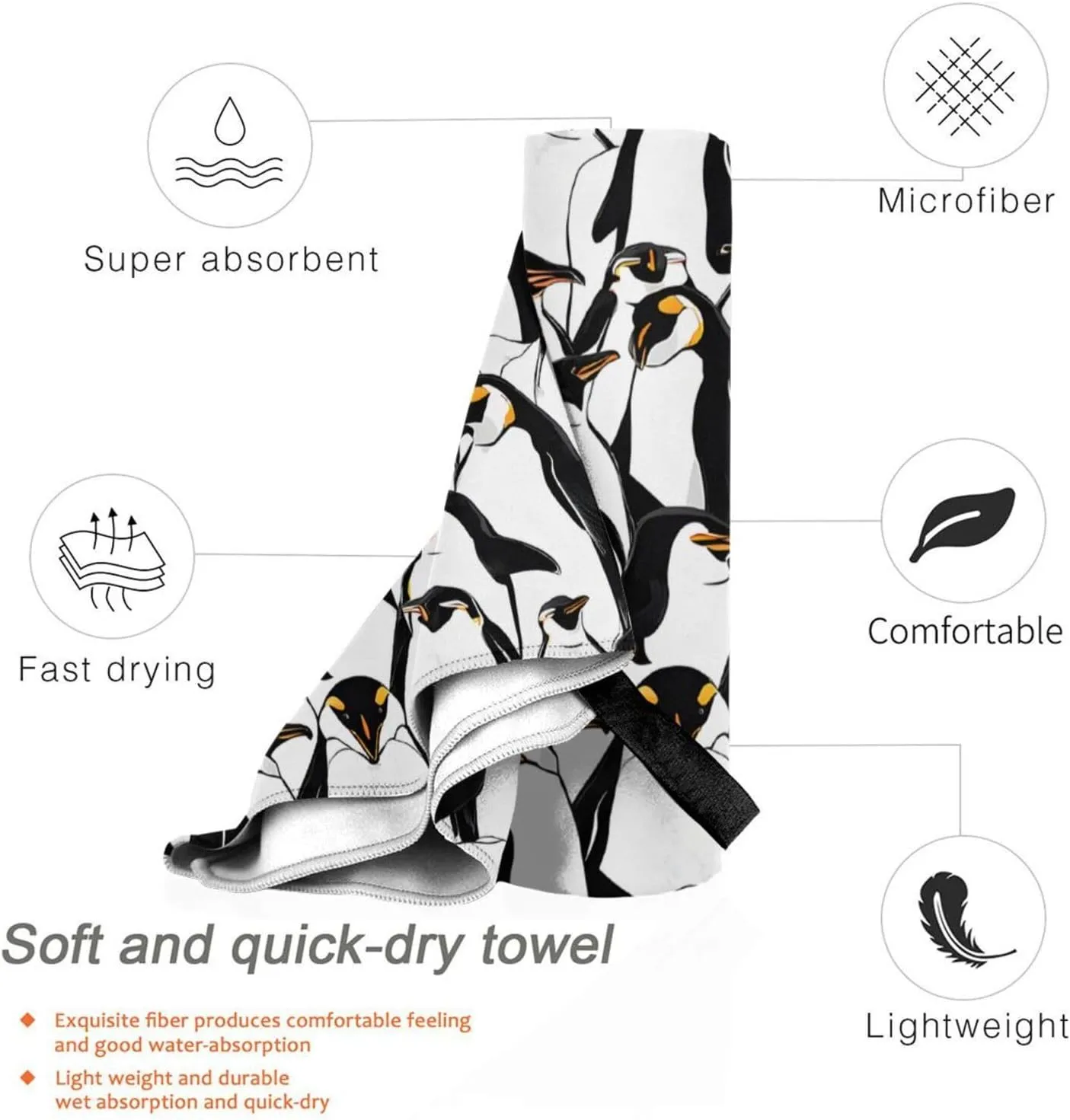 Cute Baby Penguins Sketch Premium Compact Microfiber Travel Towel-Featherlight & Quick Dry,Sand-Resistant Beach Towel for Swimming,Camping,Vacation Essentials with Carry Pouch