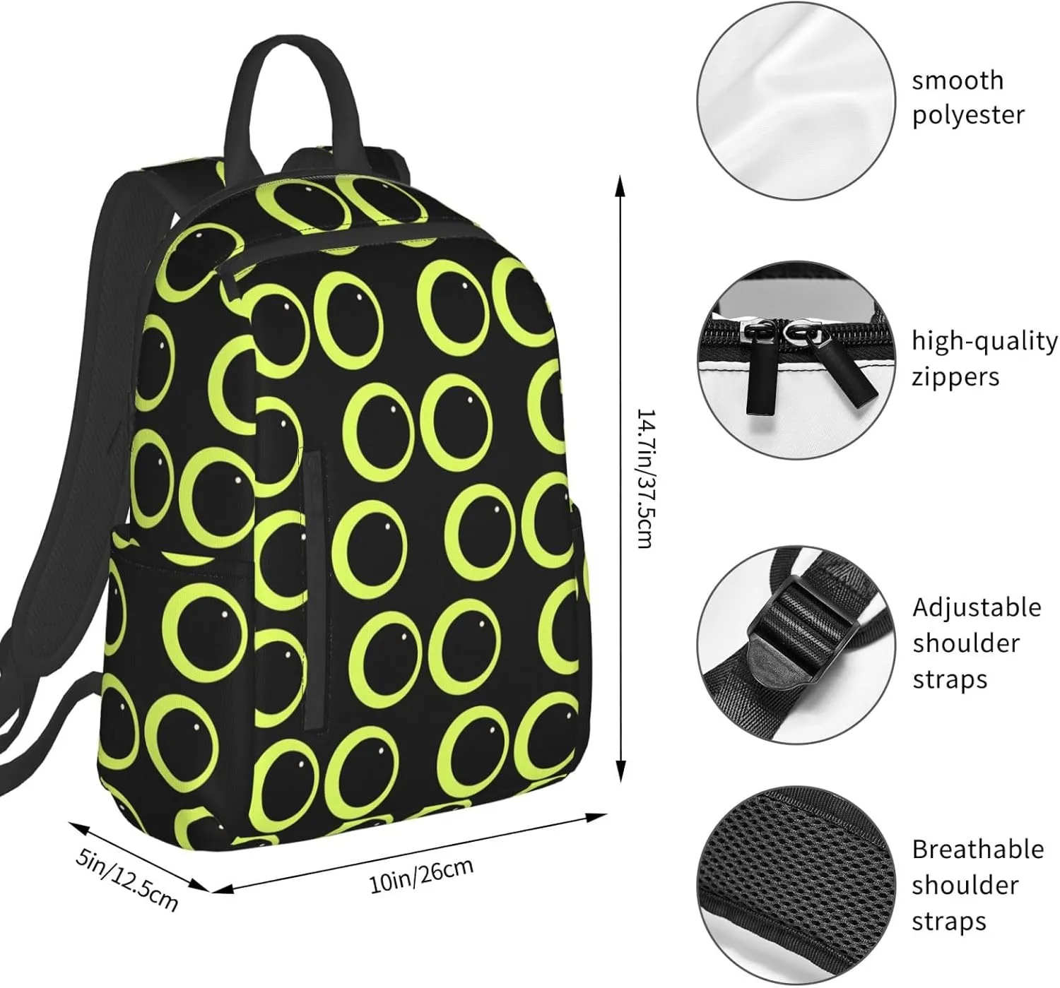 Cute Black Cat Eyes Casual Backpacks Large Capacity Laptop Backpack Sports Fitness Rucksack Travel Carry-On Daypack Adjustable Shoulder Strap Work Bag for Outdoor Camping