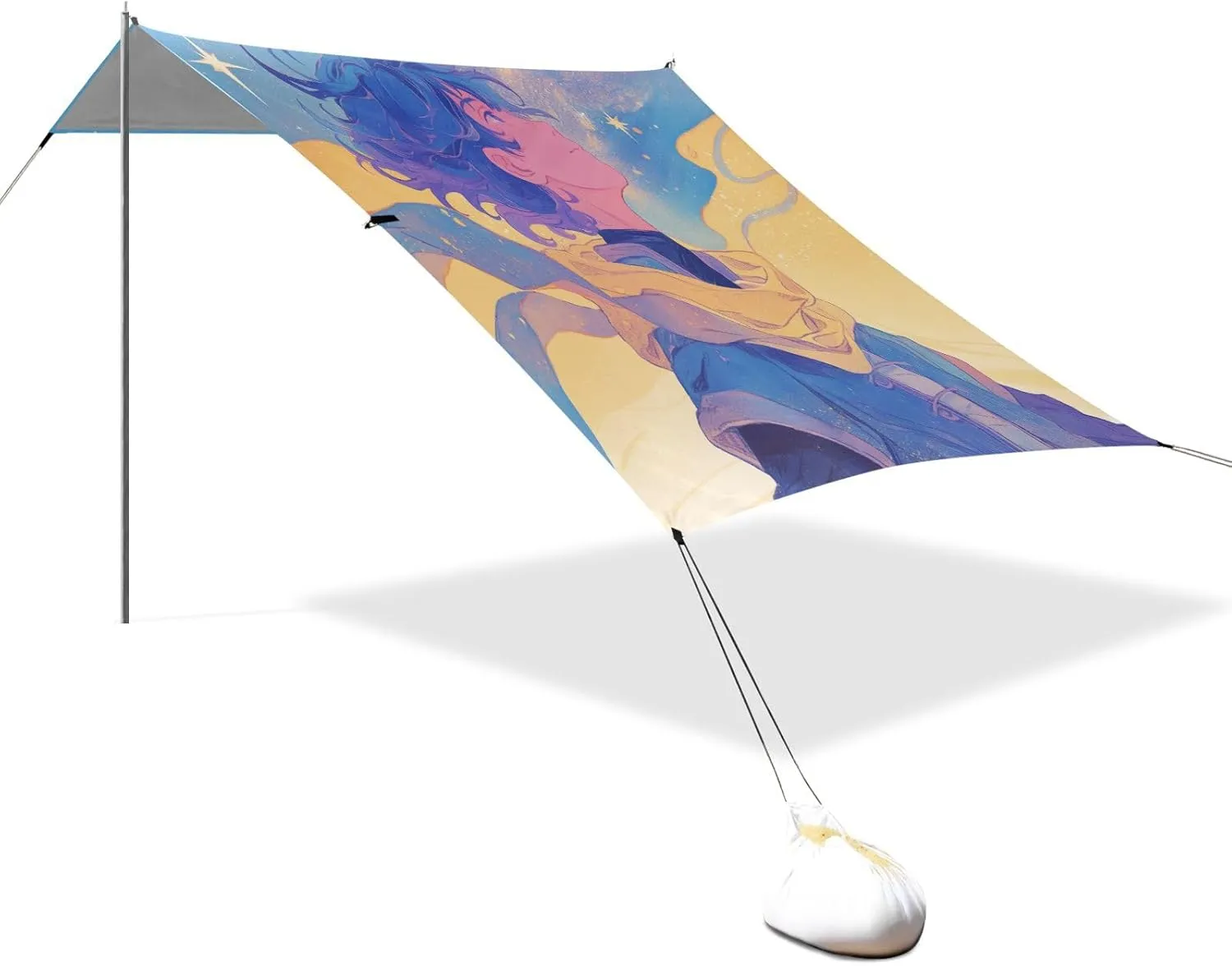 Cute Boy Foldable Beach Canopy UPF50  Protection Lightweight Portable Sun Shelter with Sandbags & Sand Shovel for Camping, Picnics, Backyard