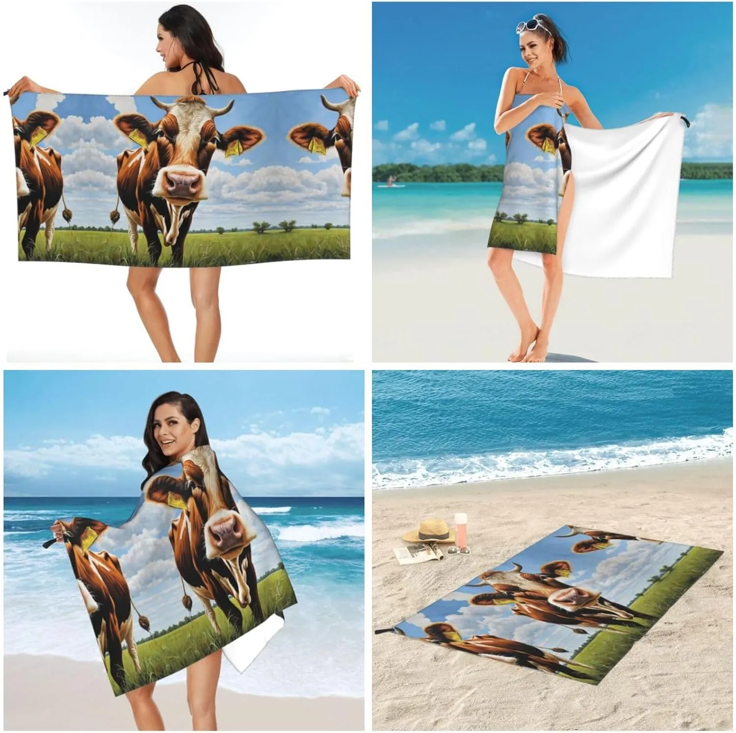Cute Cow Premium Compact Microfiber Travel Towel-Featherlight & Quick Dry,Sand-Resistant Beach Towel for Swimming,Camping,Vacation Essentials with Carry Pouch