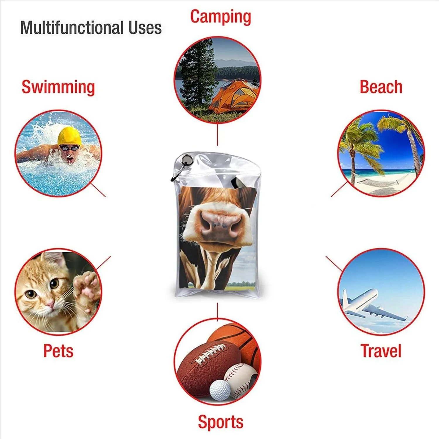 Cute Cow Premium Compact Microfiber Travel Towel-Featherlight & Quick Dry,Sand-Resistant Beach Towel for Swimming,Camping,Vacation Essentials with Carry Pouch