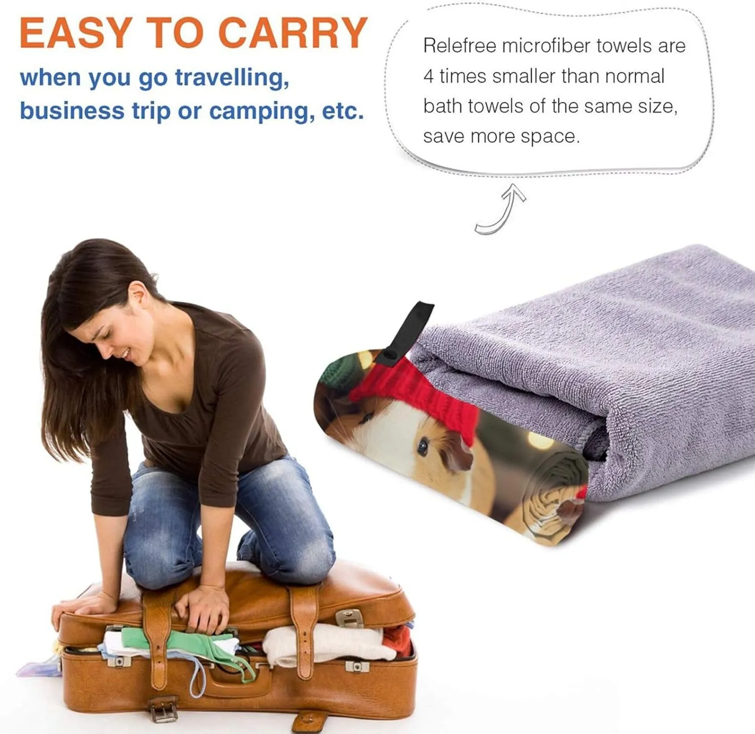Cute Guinea Pigs Wearing Hat Premium Compact Microfiber Travel Towel-Featherlight & Quick Dry,Sand-Resistant Beach Towel for Swimming,Camping,Vacation Essentials with Carry Pouch