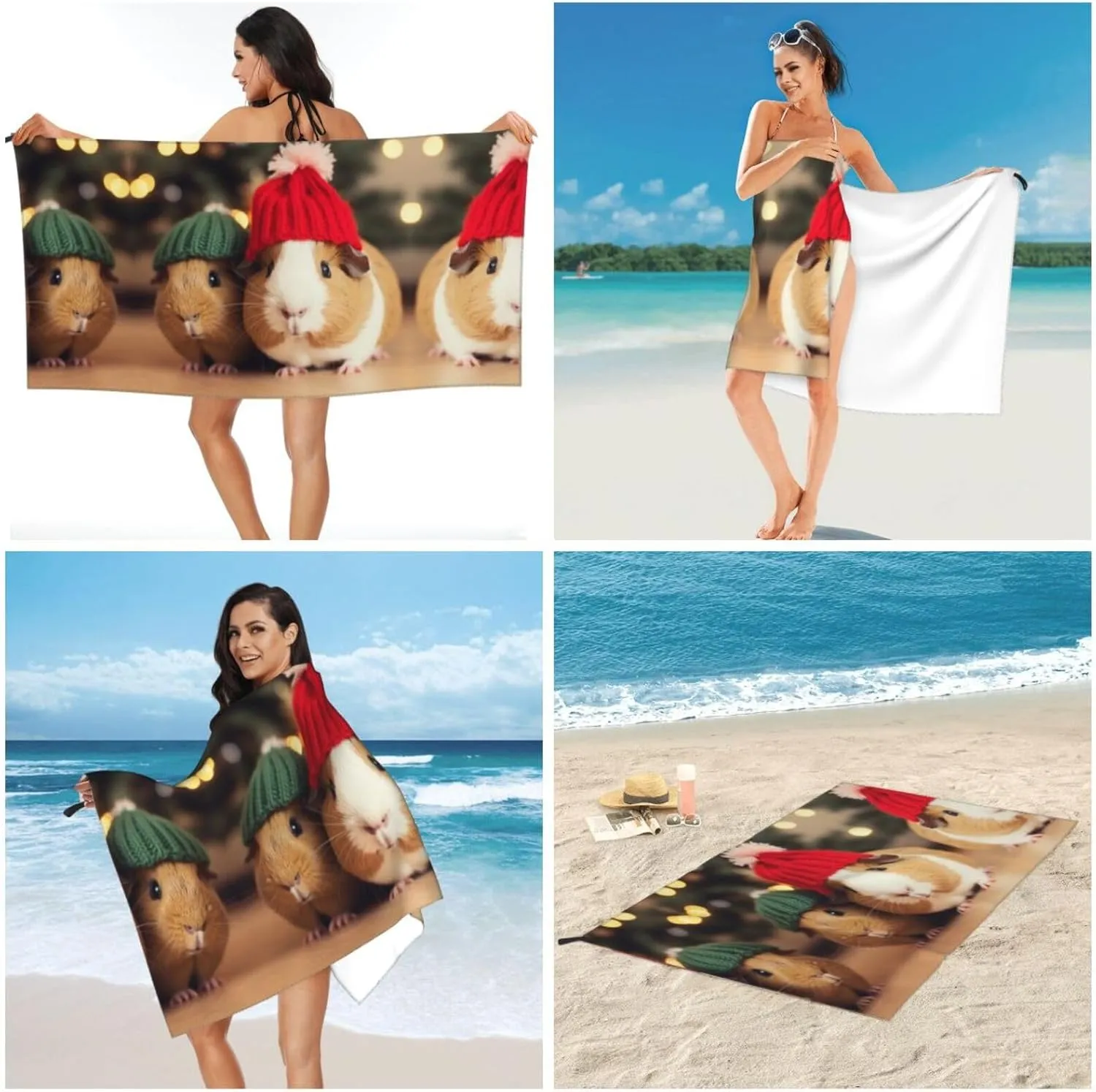Cute Guinea Pigs Wearing Hat Premium Compact Microfiber Travel Towel-Featherlight & Quick Dry,Sand-Resistant Beach Towel for Swimming,Camping,Vacation Essentials with Carry Pouch