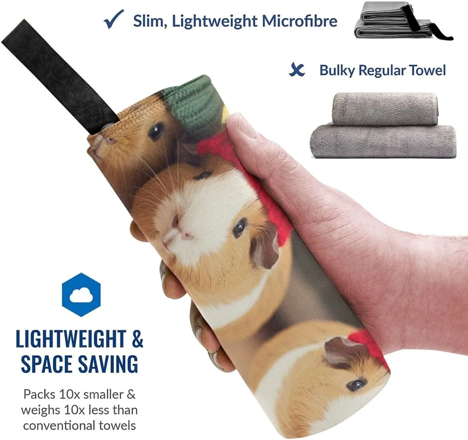 Cute Guinea Pigs Wearing Hat Premium Compact Microfiber Travel Towel-Featherlight & Quick Dry,Sand-Resistant Beach Towel for Swimming,Camping,Vacation Essentials with Carry Pouch