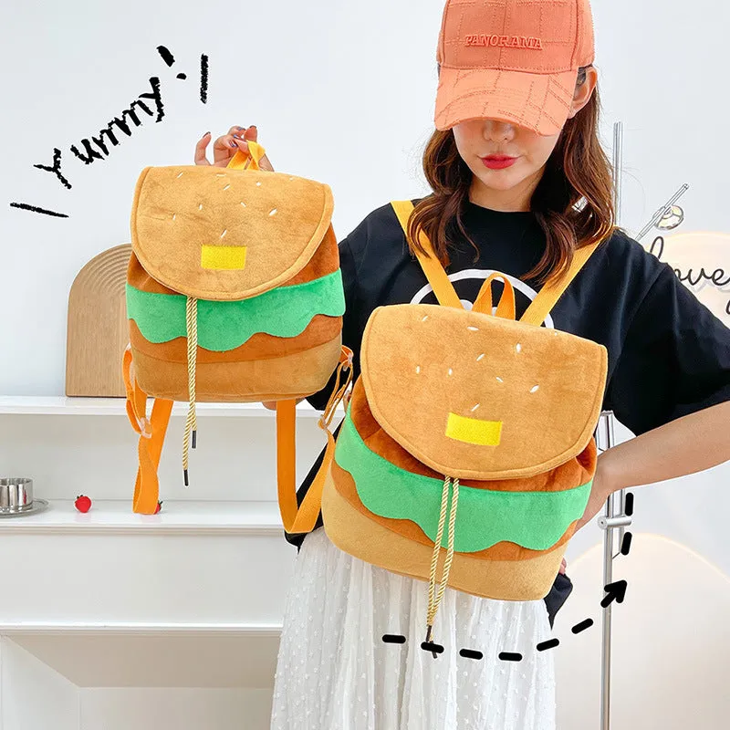 Cute Hamburger Plush Backpack Soft Cartoon Burger Plush
