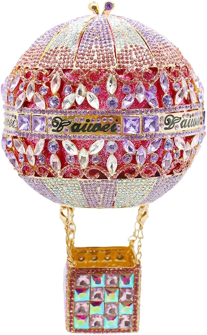Cute Hot Air Balloon Rhinestone Clutch Purses for Women Glitter Crystal Handbag Unique Evening Bags for Party Prom