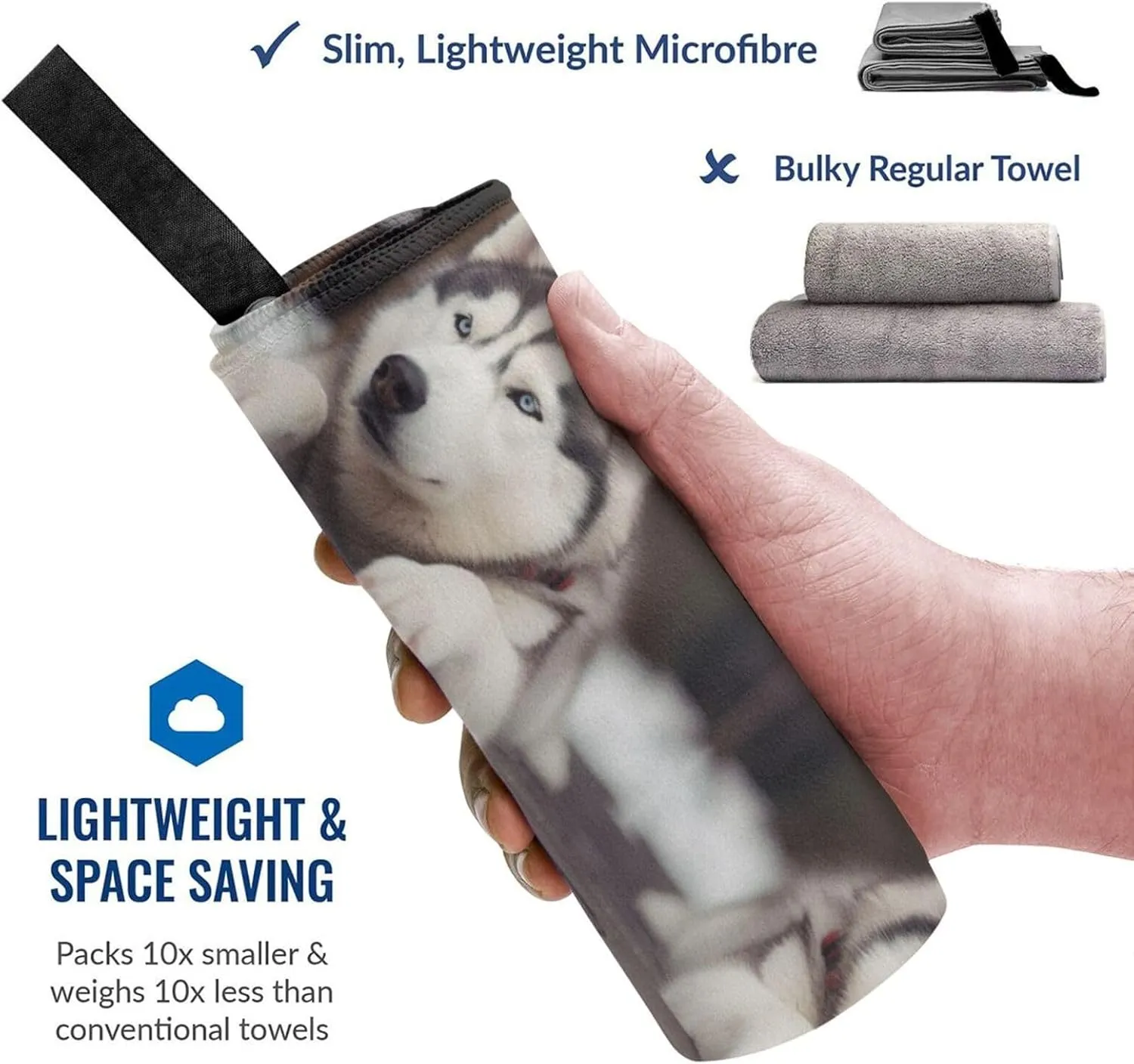 Cute Husky Dog Premium Compact Microfiber Travel Towel-Featherlight & Quick Dry,Sand-Resistant Beach Towel for Swimming,Camping,Vacation Essentials with Carry Pouch