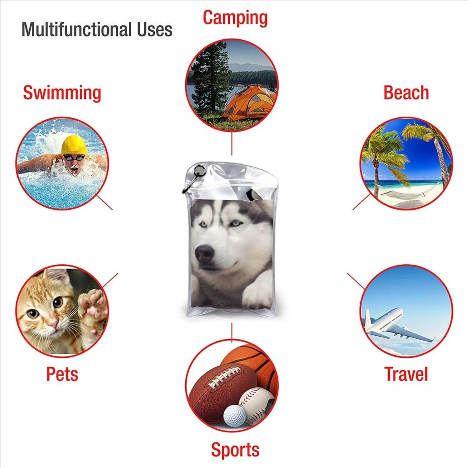 Cute Husky Dog Premium Compact Microfiber Travel Towel-Featherlight & Quick Dry,Sand-Resistant Beach Towel for Swimming,Camping,Vacation Essentials with Carry Pouch