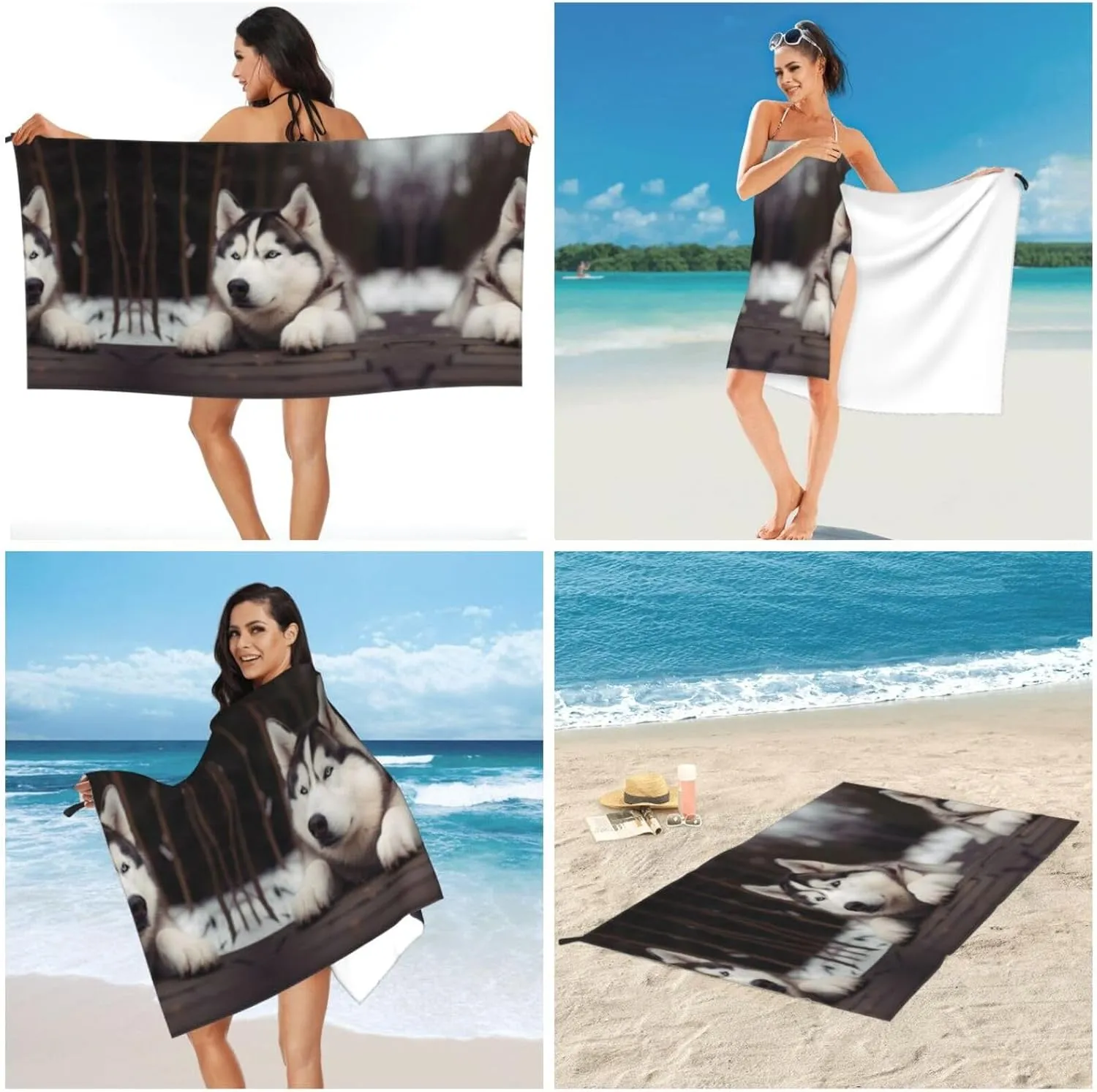 Cute Husky Dog Premium Compact Microfiber Travel Towel-Featherlight & Quick Dry,Sand-Resistant Beach Towel for Swimming,Camping,Vacation Essentials with Carry Pouch
