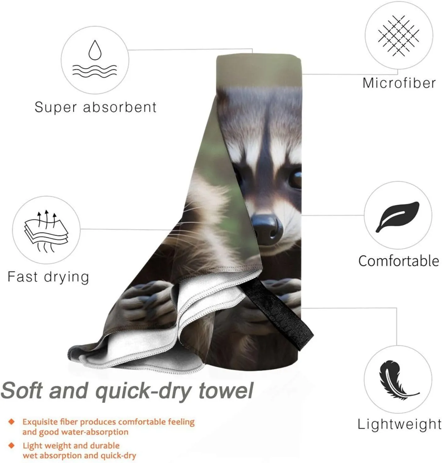 Cute Raccoon Premium Compact Microfiber Travel Towel-Featherlight & Quick Dry,Sand-Resistant Beach Towel for Swimming,Camping,Vacation Essentials with Carry Pouch