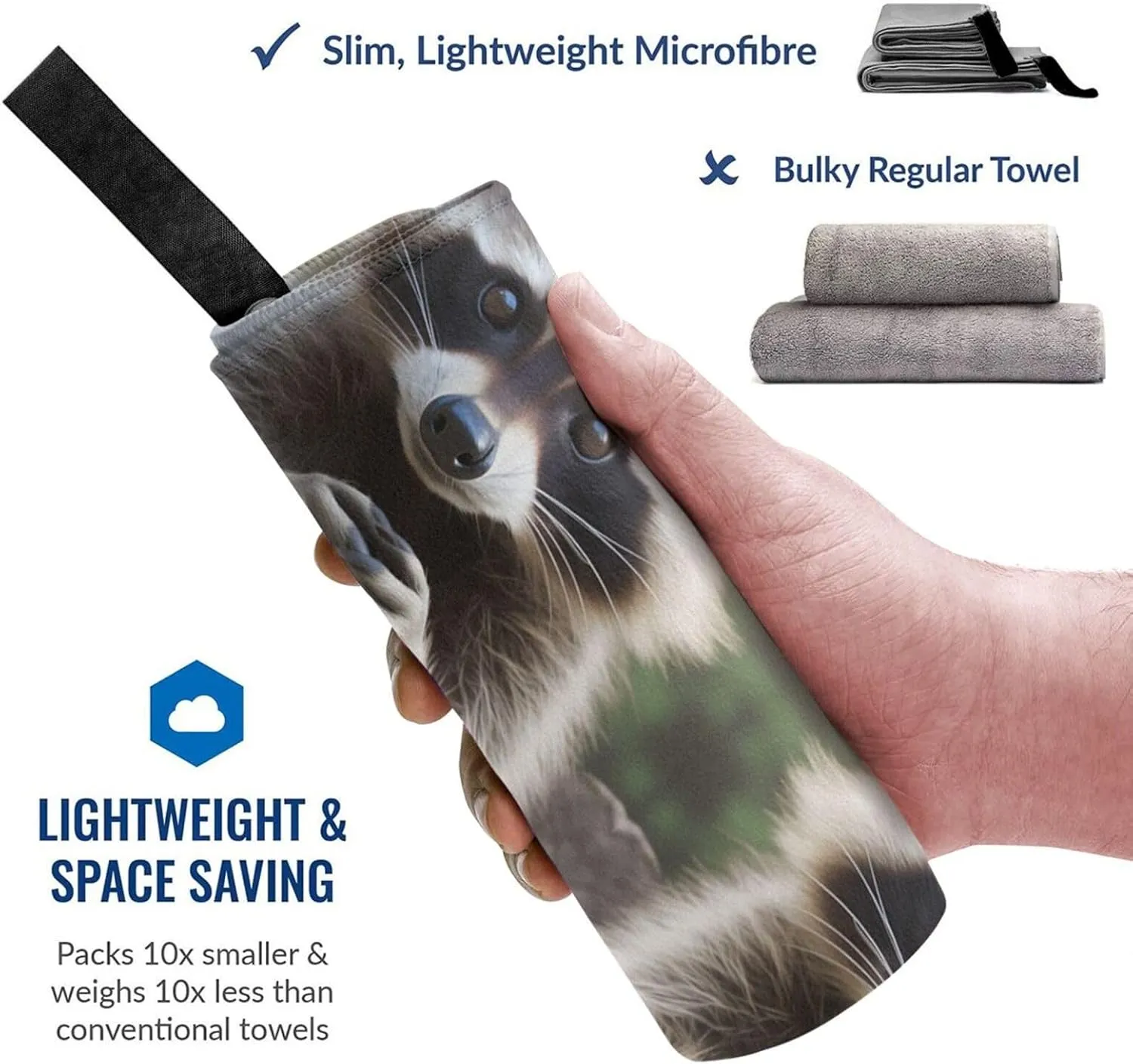 Cute Raccoon Premium Compact Microfiber Travel Towel-Featherlight & Quick Dry,Sand-Resistant Beach Towel for Swimming,Camping,Vacation Essentials with Carry Pouch
