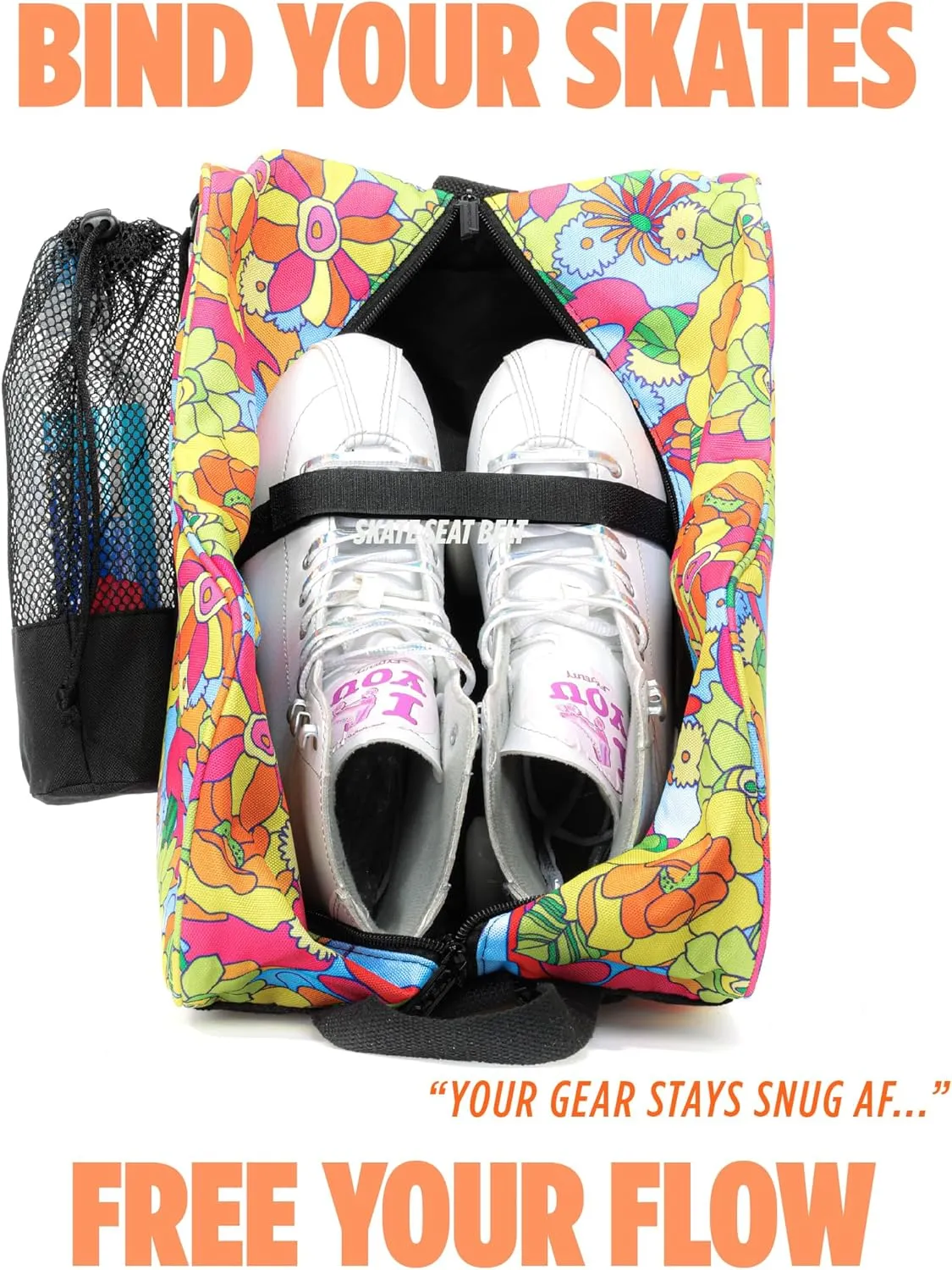 Cute Roller Skate Bags for Women; Ideal Quad Roller Skate Bag or Roller Skate Bags for Girls; Use as Ice Skating Bag, Figure Skating Bag, Ice Skate Bags for Girls w/Clip-On Water Bottle Bag