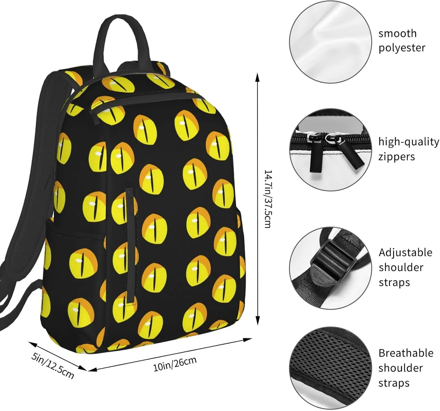 Cute Yellow Eyes Cat Casual Backpacks Large Capacity Laptop Backpack Sports Fitness Rucksack Travel Carry-On Daypack Adjustable Shoulder Strap Work Bag for Outdoor Camping