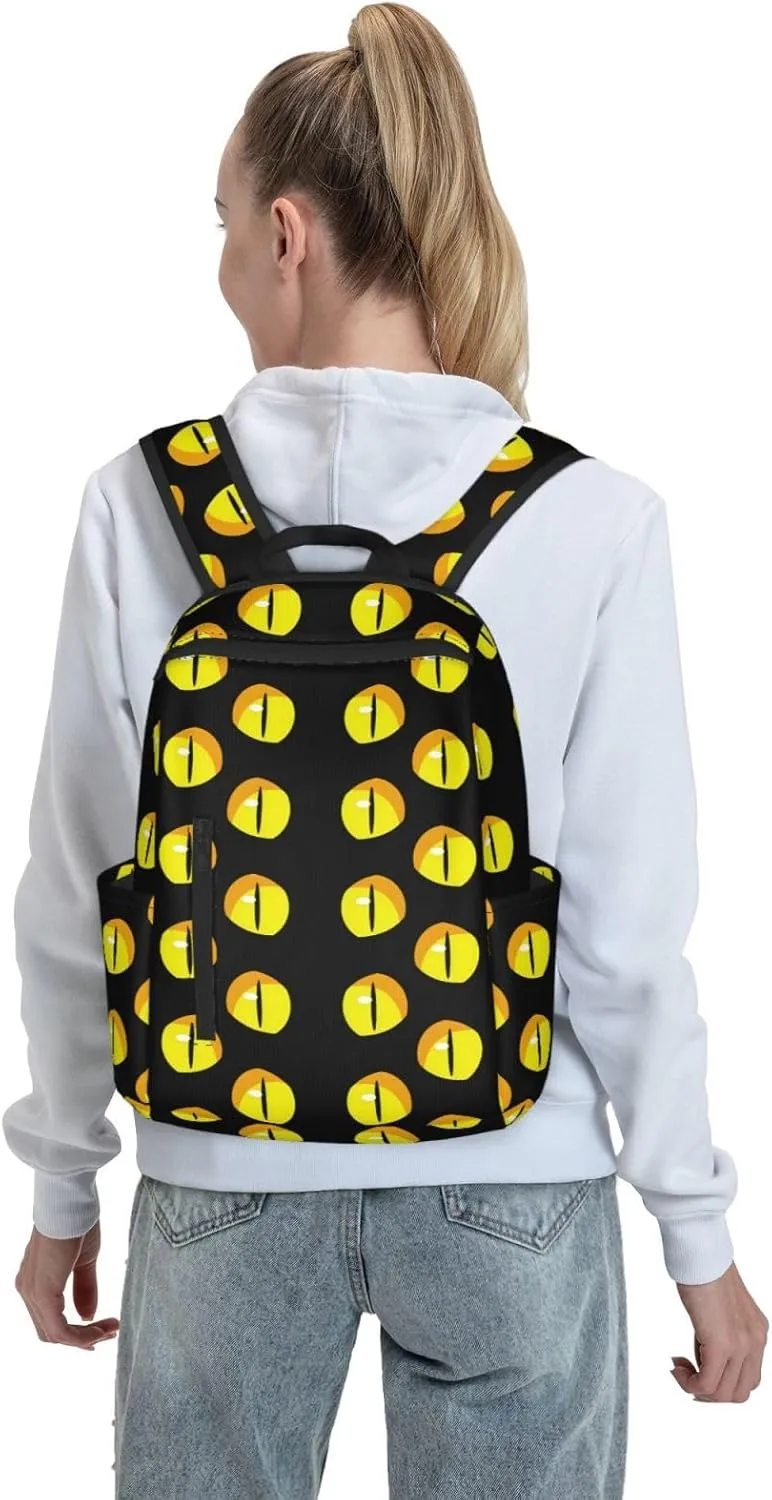 Cute Yellow Eyes Cat Casual Backpacks Large Capacity Laptop Backpack Sports Fitness Rucksack Travel Carry-On Daypack Adjustable Shoulder Strap Work Bag for Outdoor Camping