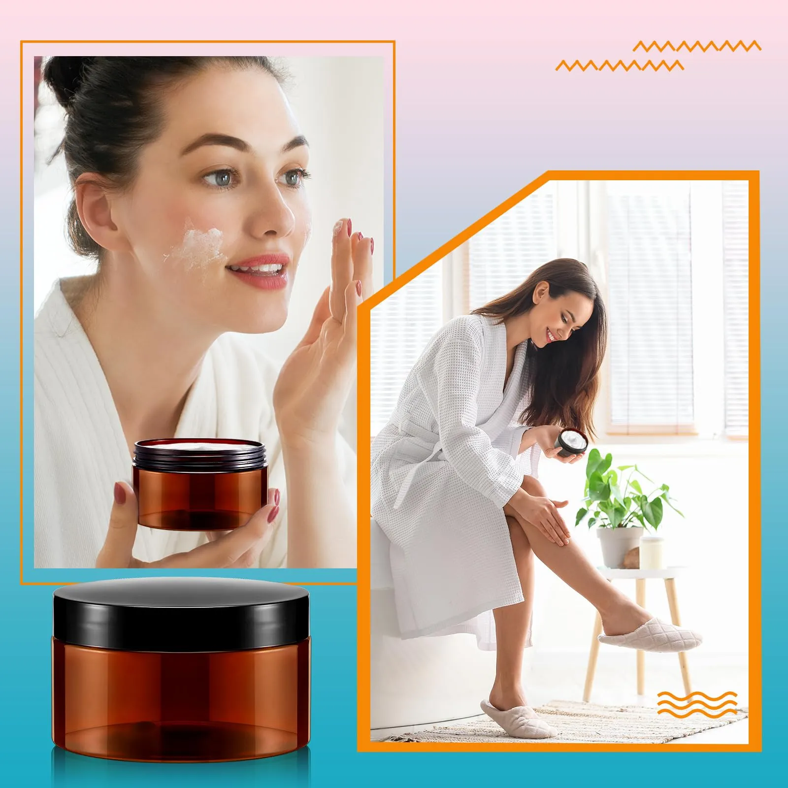 Dandat 24 Pcs 8 oz Plastic Jars with Lid and Label PET Cosmetic Containers Leak Proof Empty Cosmetic Jars Refillable Storage Travel Containers for Lotion Cream Gel Powder(Amber)