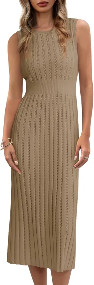 Danedvi Women's Knit Midi Tank Dress 2025 Summer Sleeveless Ribbed Crew Neck Bodycon Casual Basic Going Out Dresses