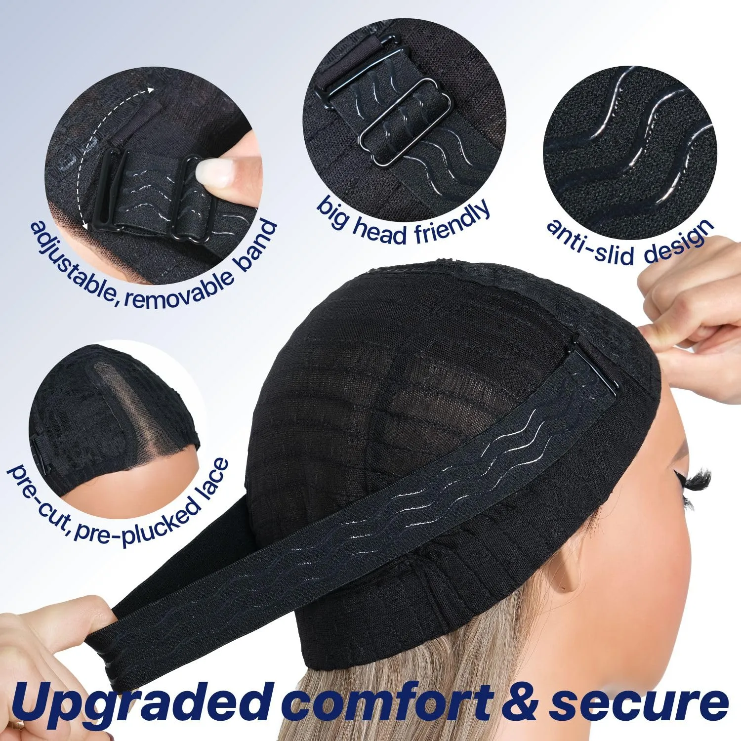 Dark Blue Wear and Go Glueless Wigs Pre Plucked Pre Cut for Beginners Synthetic Lace Front Wig for Woman Long layered Straight Wigs with Bangs 26 Inch 3 Seconds to Wear for Beginners