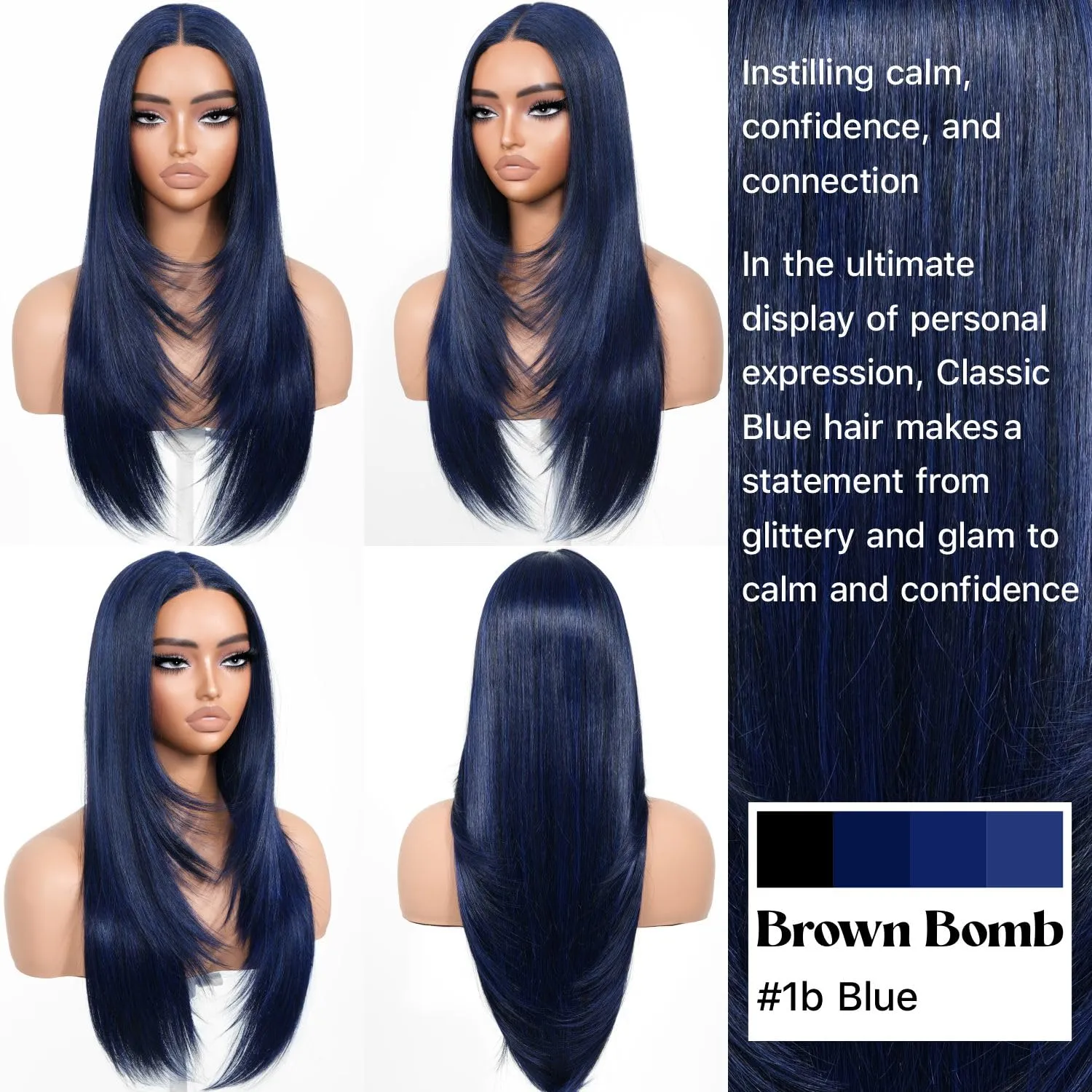 Dark Blue Wear and Go Glueless Wigs Pre Plucked Pre Cut for Beginners Synthetic Lace Front Wig for Woman Long layered Straight Wigs with Bangs 26 Inch 3 Seconds to Wear for Beginners