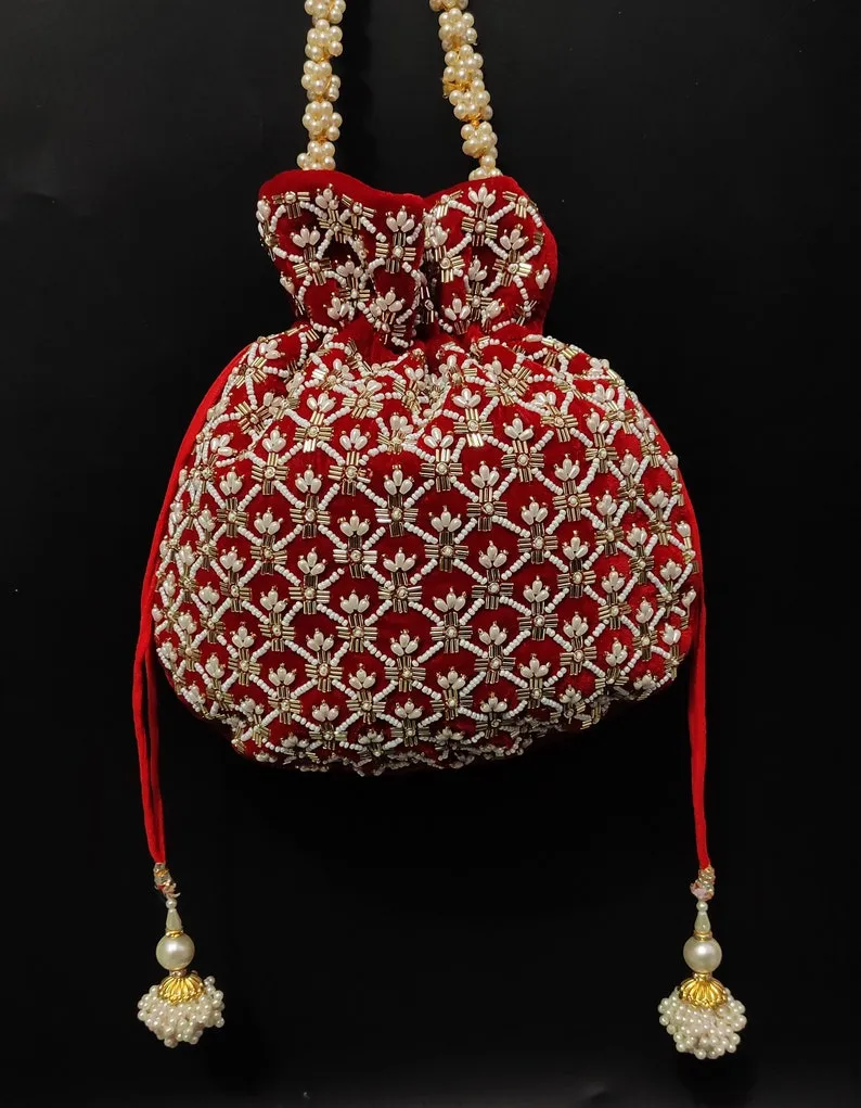 Dark Red embroidered Potli - Rent