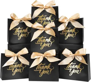 DECHISY 50 Pack Small Thank You Gift Bags, 4.5x1.8x3.9 Inch Mini Gift Bags with Ribbon, Baby Shower Favor Bags, Black Thank You Bags, Party Favor Bags for Candy, Wedding, Bridal Showers, Birthday