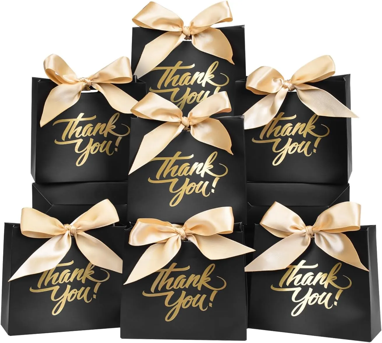 DECHISY 50 Pack Small Thank You Gift Bags, 4.5x1.8x3.9 Inch Mini Gift Bags with Ribbon, Baby Shower Favor Bags, Black Thank You Bags, Party Favor Bags for Candy, Wedding, Bridal Showers, Birthday