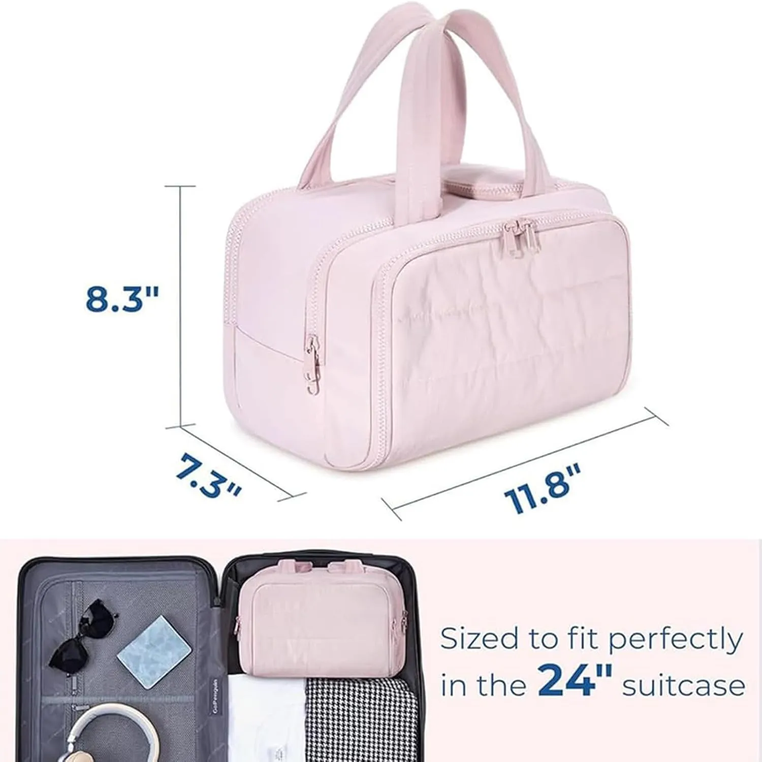 Decisive Makeup Bag, Elouva Toiletry Bag, Large Capacity Wide-Open Travel Cosmetic Bag, Lightweight Waterproof Puffer Storage Bag, Dry-and-Wet Separation with 4 Compartments for Easy Access (Purple)