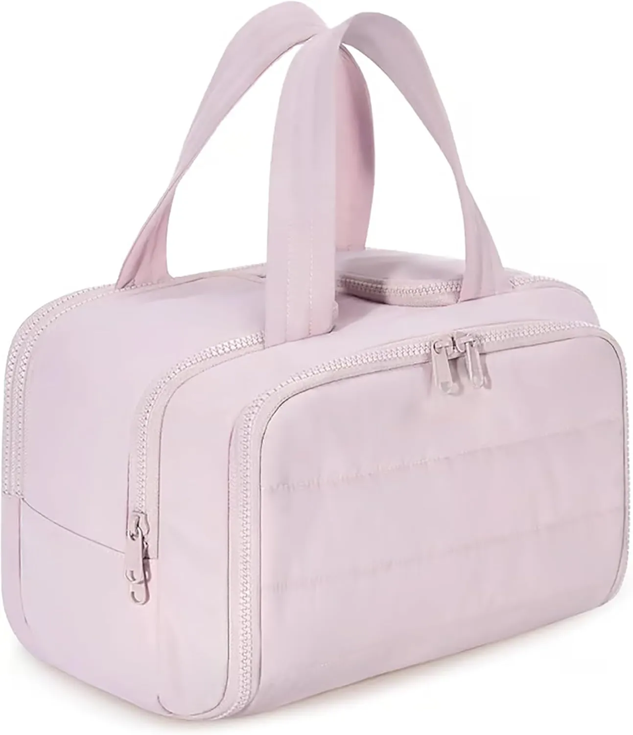 Decisive Makeup Bag, Large Capacity Wide-Open Travel Cosmetic Bag, Standing Makeup Bag – Portable, Large Capacity, Waterproof Portable Puffy Toiletry Bag Organizer With Handle for Women (Pink)