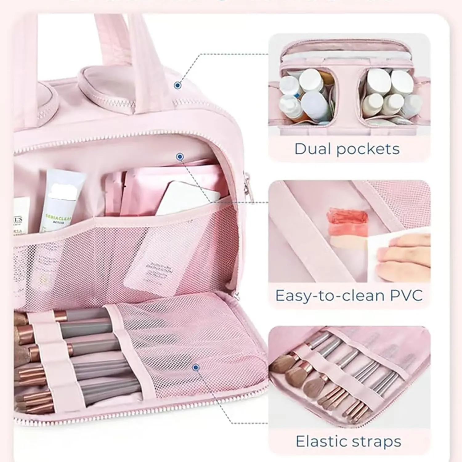 Decisive Makeup Bag, Large Capacity Wide-Open Travel Cosmetic Bag, Standing Makeup Bag – Portable, Large Capacity, Waterproof Portable Puffy Toiletry Bag Organizer With Handle for Women (Purple)