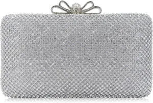 Dexmay Rhinestone Clutch Purse with Crystal Bow Clasp Evening Bag Wedding Party Dressy Handbag