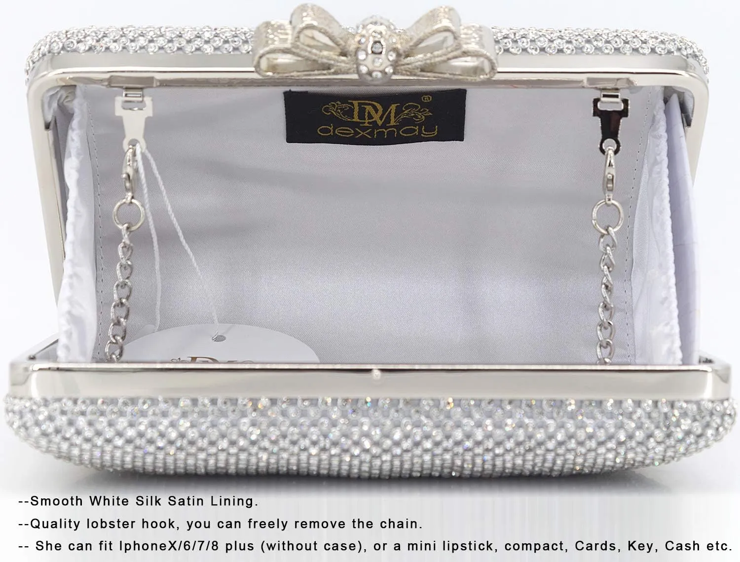 Dexmay Rhinestone Clutch Purse with Crystal Bow Clasp Evening Bag Wedding Party Dressy Handbag