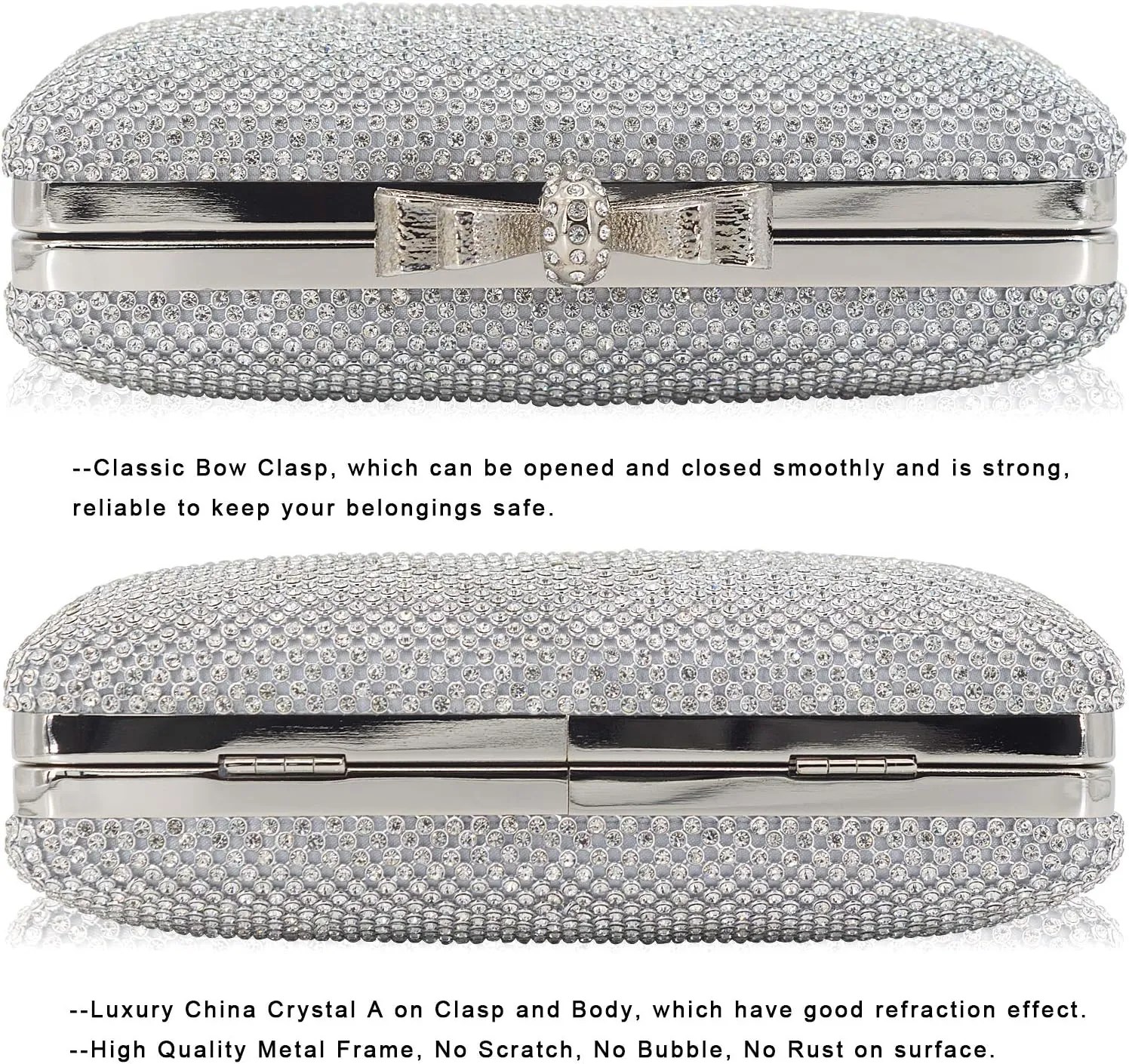 Dexmay Rhinestone Clutch Purse with Crystal Bow Clasp Evening Bag Wedding Party Dressy Handbag