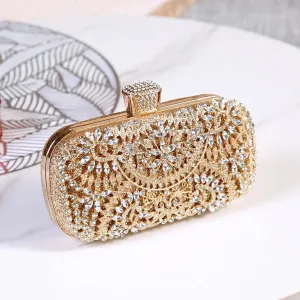 Diamond Evening Purse | Crystal Clutch Purse for Women | Bridal Wedding Purse | Rhinestone Party Prom Handbag | Evening Bag Clutch Purse for Women (Golden)