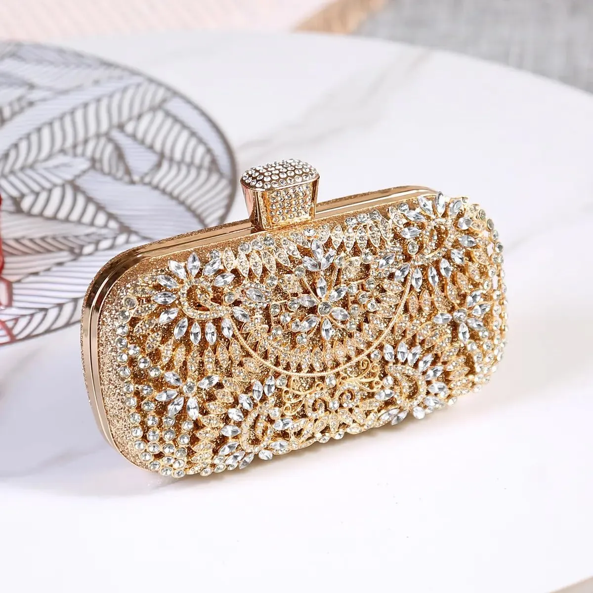Diamond Evening Purse | Crystal Clutch Purse for Women | Bridal Wedding Purse | Rhinestone Party Prom Handbag | Evening Bag Clutch Purse for Women (Golden)