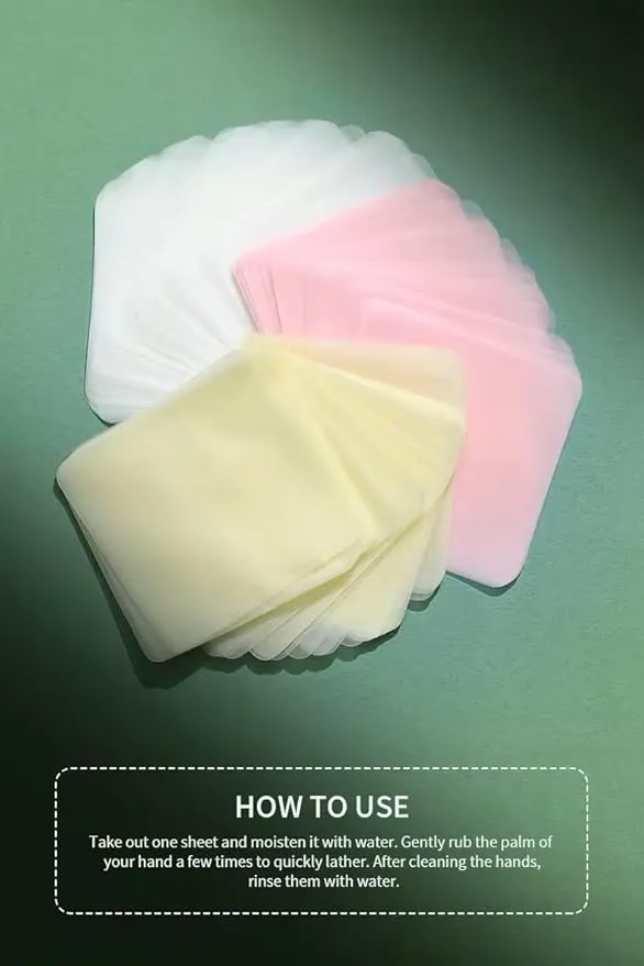 Dissolvable Paper Soap Sheets - Portable Handwashing Sheets for Travel, Outdoor, Survival. Chic Container w/Adjustable Strap (50 Sheets). -White Peach