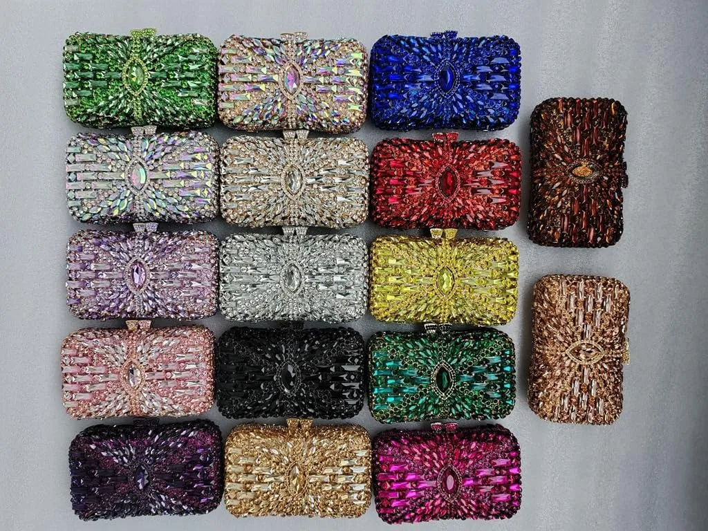 DJBM Women Dazzling Crystal Clutch Handbag Sparkling Deluxe Rhinestone Crossbody Purse for Wedding Party Prom