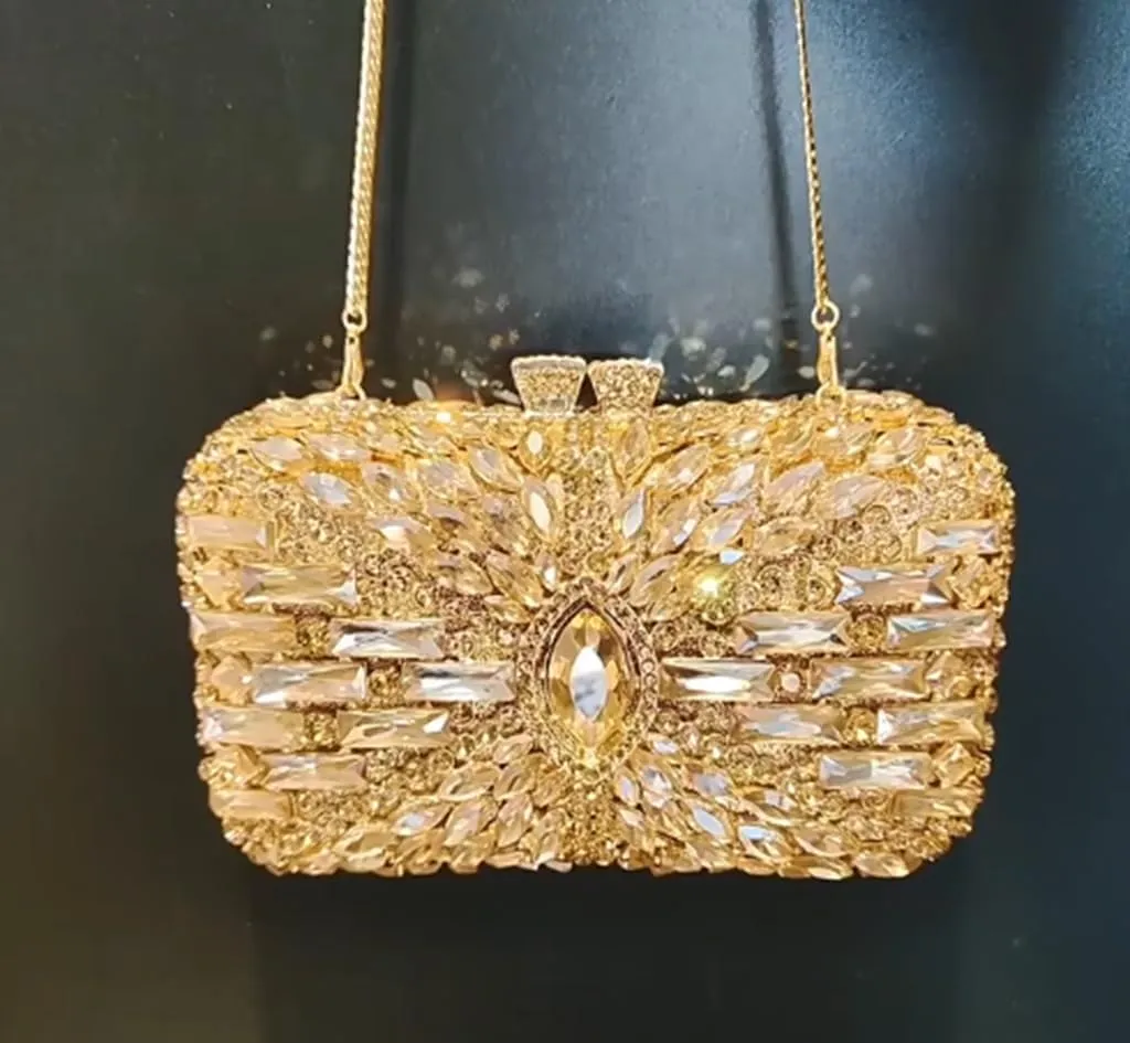DJBM Women Dazzling Crystal Clutch Handbag Sparkling Deluxe Rhinestone Crossbody Purse for Wedding Party Prom