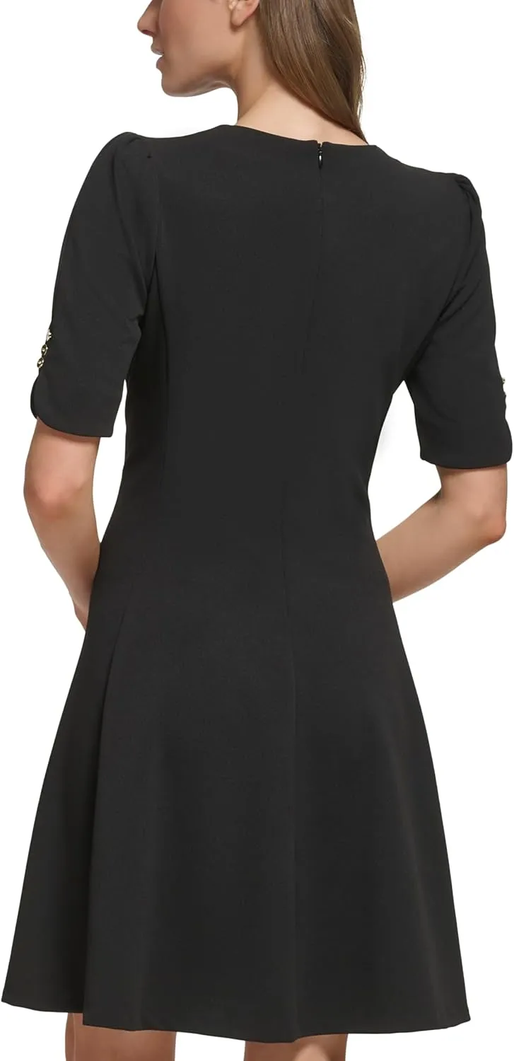 DKNY womens Button Short Sleeve Fit and Flare Dress
