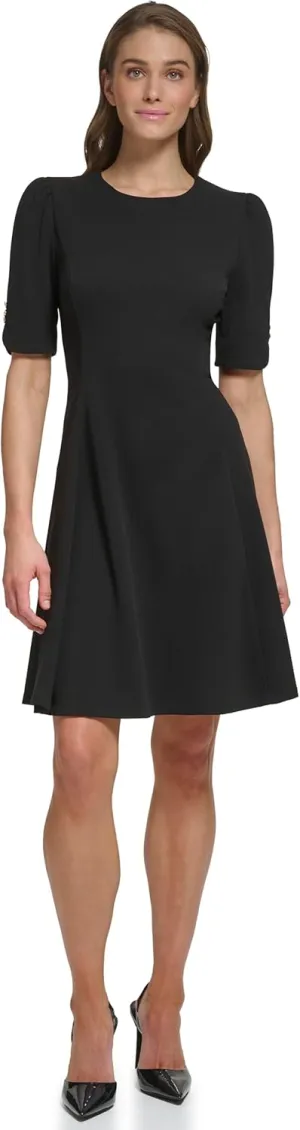 DKNY womens Button Short Sleeve Fit and Flare Dress