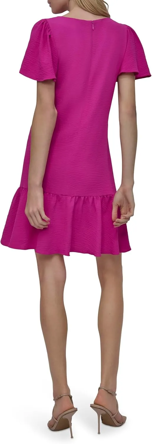 DKNY womens Flowy Short Sleeve Ruffle Hem Dress