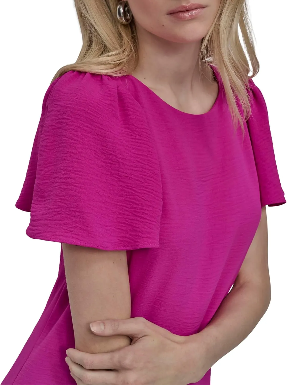 DKNY womens Flowy Short Sleeve Ruffle Hem Dress