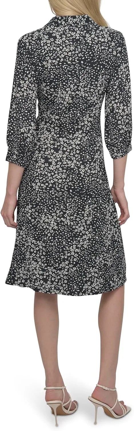 DKNY Women's Long Sleeve Collared Midi Shirtdress