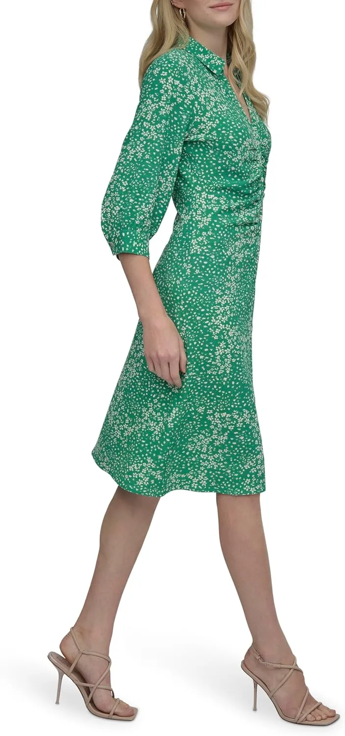 DKNY Women's Long Sleeve Collared Midi Shirtdress
