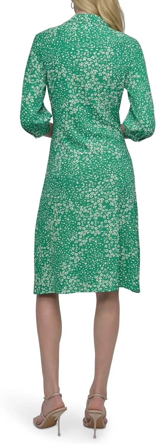 DKNY Women's Long Sleeve Collared Midi Shirtdress