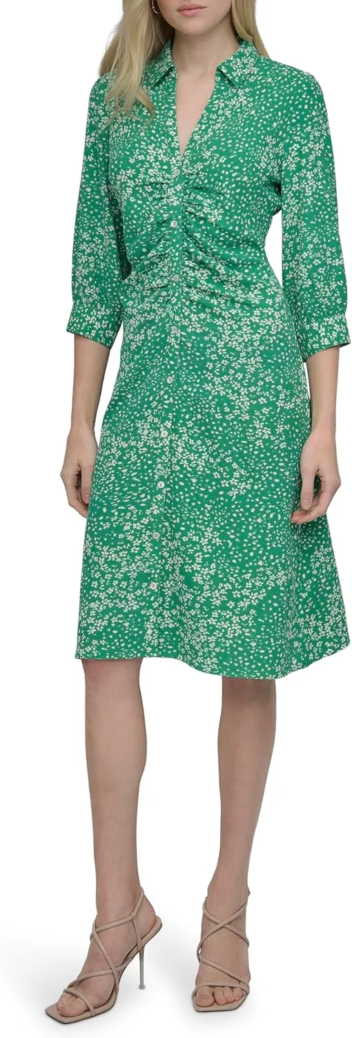 DKNY Women's Long Sleeve Collared Midi Shirtdress