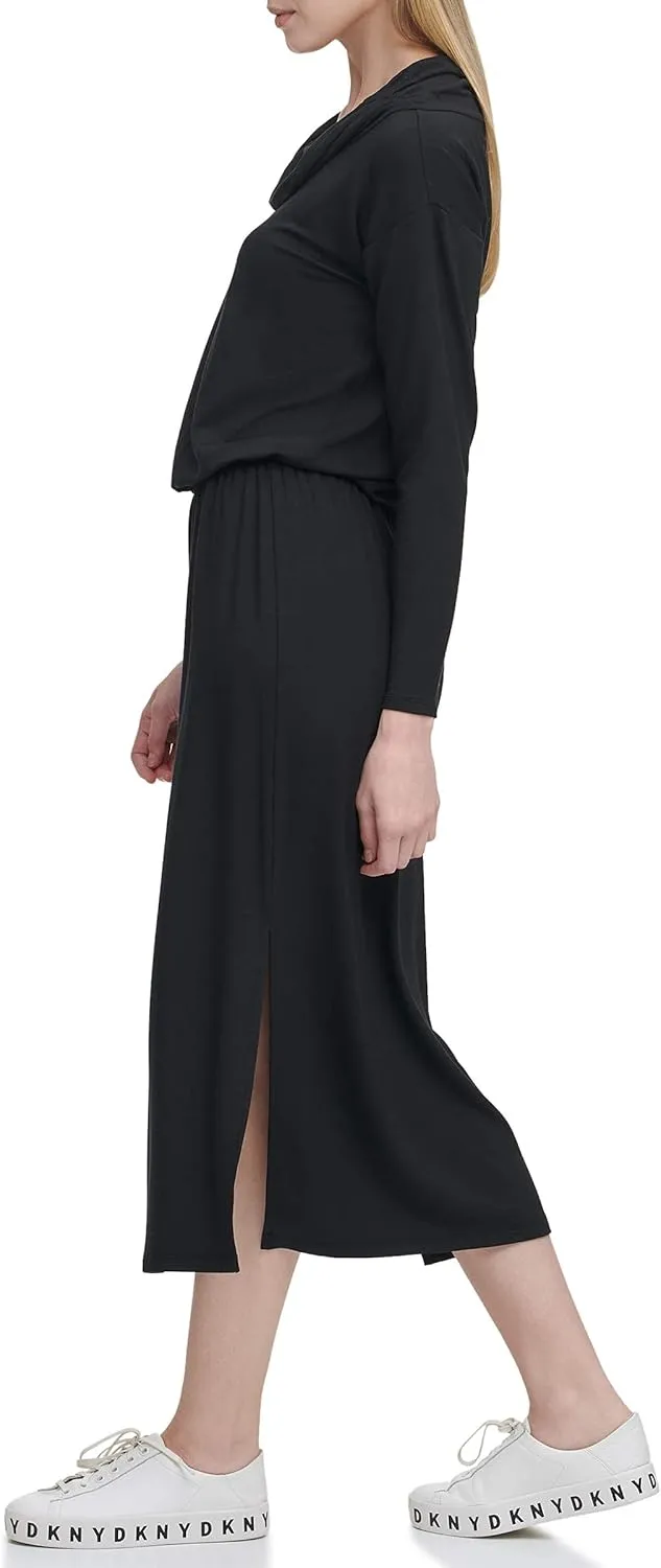 DKNY Women's Long Sleeve Dress Cowl Neck Midi