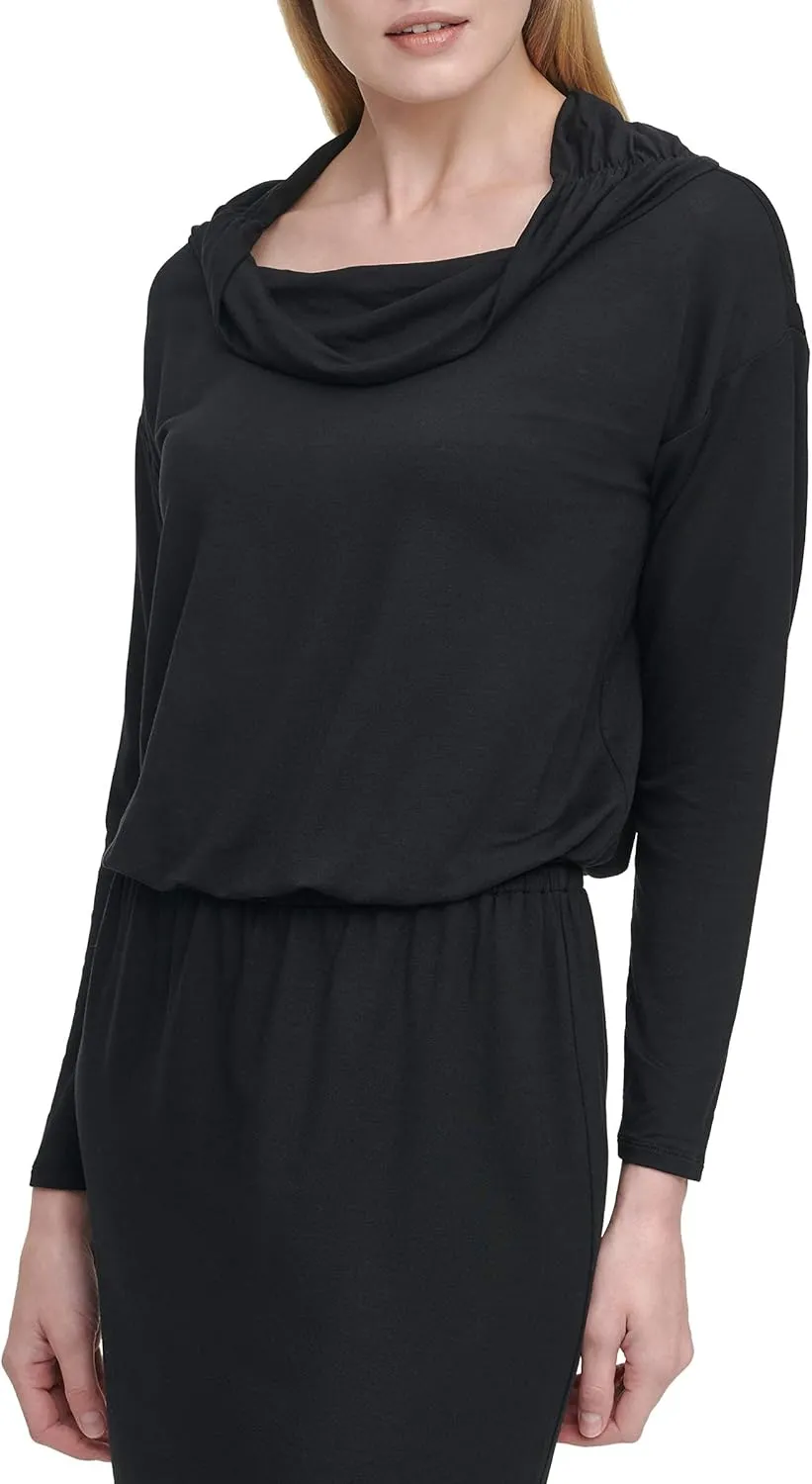 DKNY Women's Long Sleeve Dress Cowl Neck Midi