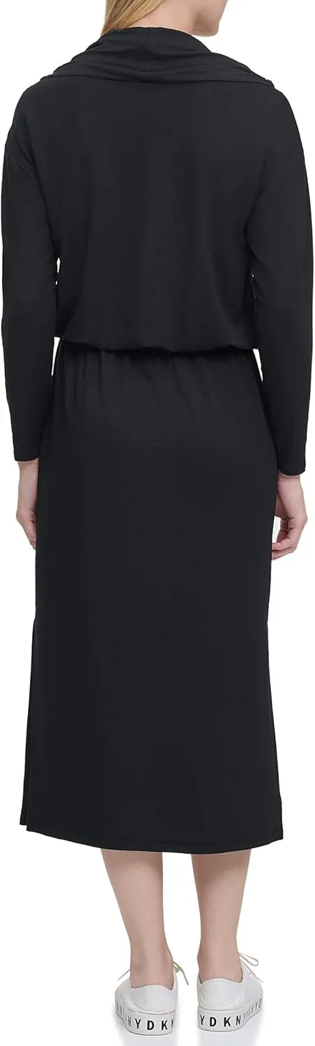 DKNY Women's Long Sleeve Dress Cowl Neck Midi
