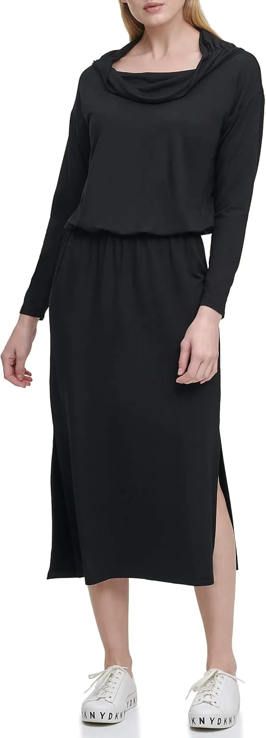 DKNY Women's Long Sleeve Dress Cowl Neck Midi