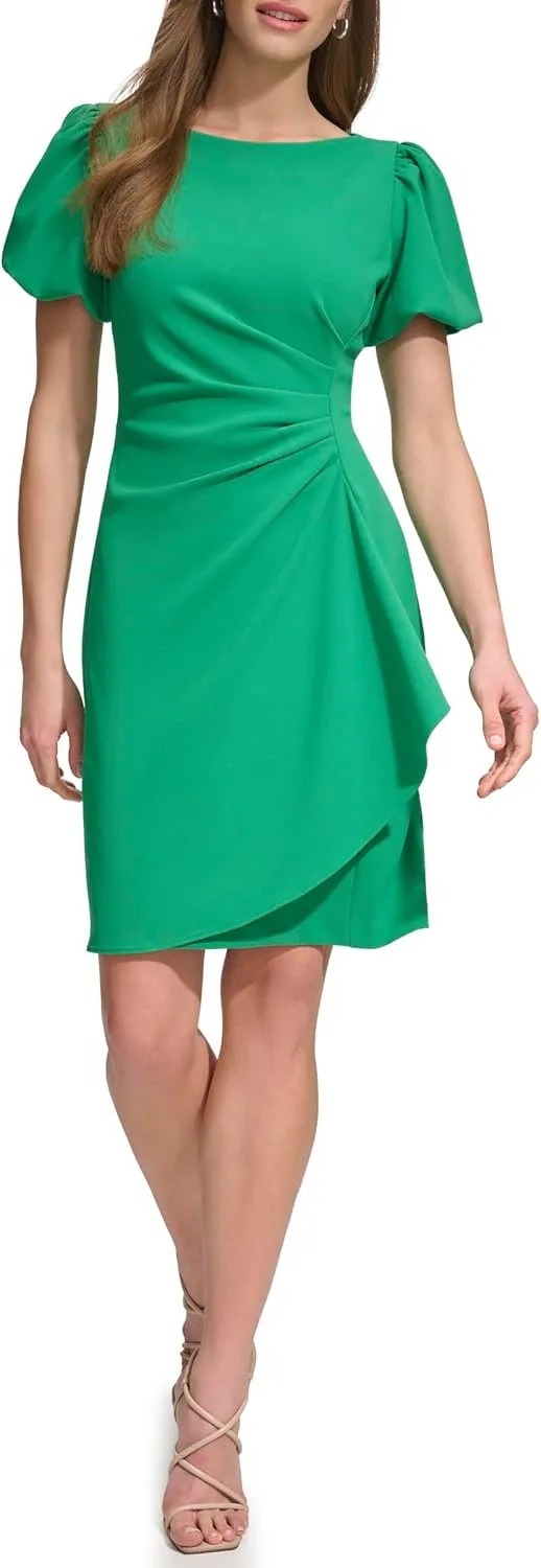 DKNY womens Short Sleeve Boat Neck Side Ruched Dress